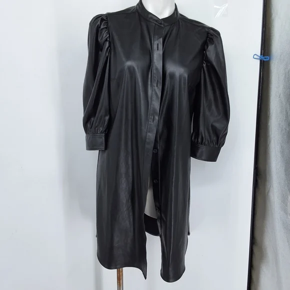 GAP Black Large Faux Leather Dress Puff Sleeves